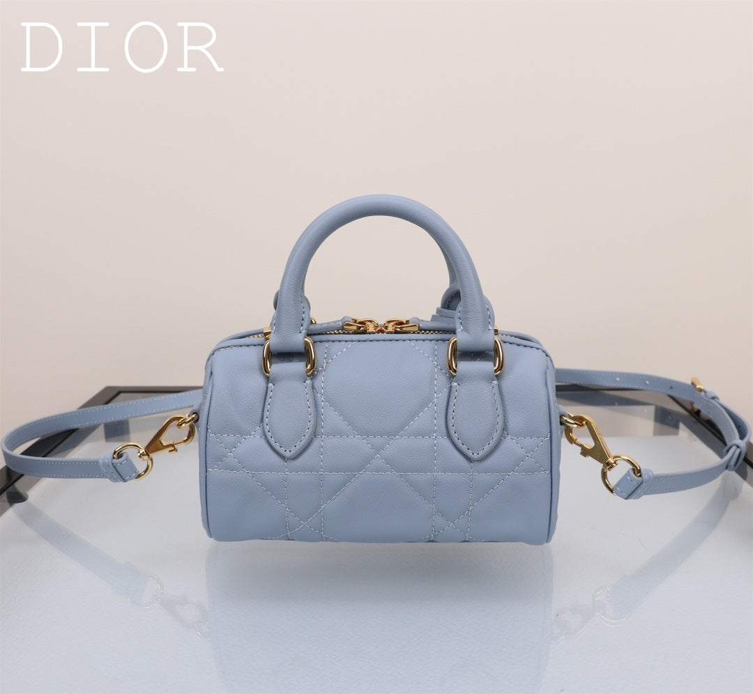Dior Light Blue Quilted Leather Mini Bowling Bag with Star Charm
