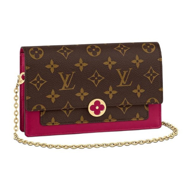 Louis Vuitton Brown Monogram Canvas Chain Clutch Bag with Pink Leather Trim