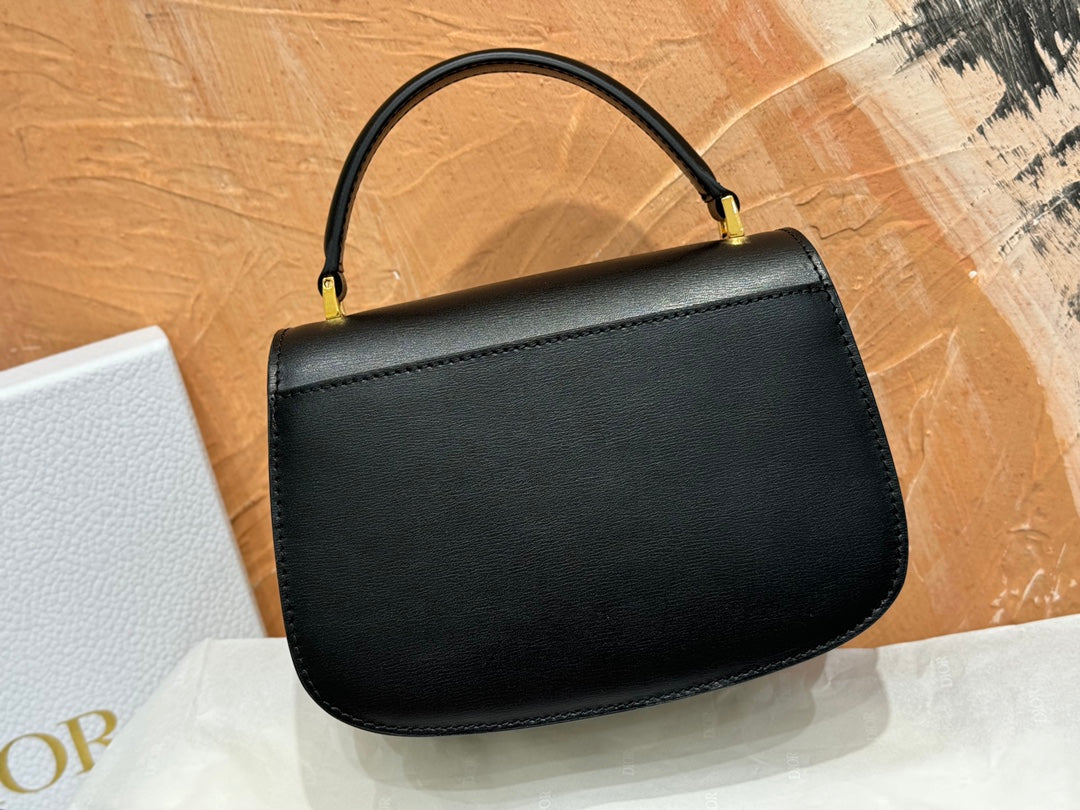 Dior Luxury Black Leather Flap Shoulder Bag with Gold Metal Clasp