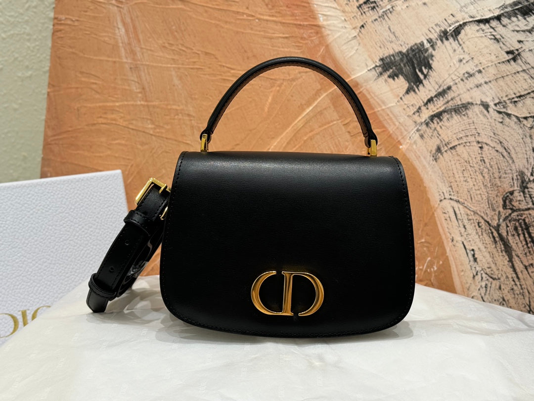 Dior Luxury Black Leather Flap Shoulder Bag with Gold Metal Clasp