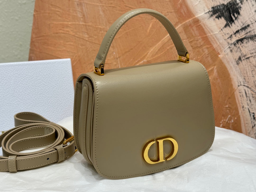Dior Elegant Beige Leather Top Handle Shoulder Bag with Gold Clasp