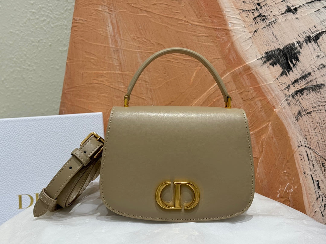 Dior Elegant Beige Leather Top Handle Shoulder Bag with Gold Clasp