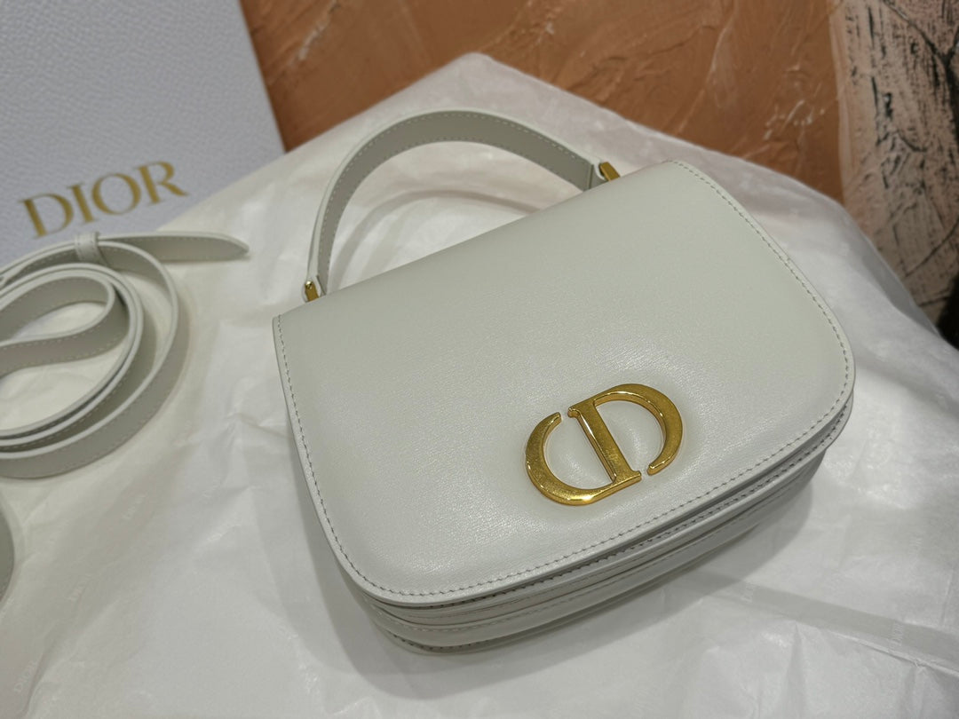 Dior Elegant White Leather Top Handle Handbag with Gold Buckle