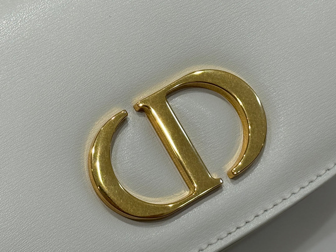 Dior Elegant White Leather Top Handle Handbag with Gold Buckle
