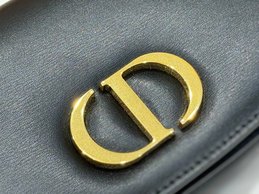 Dior Classic Black Leather Crossbody Bag with Top Handle and Gold Clasp