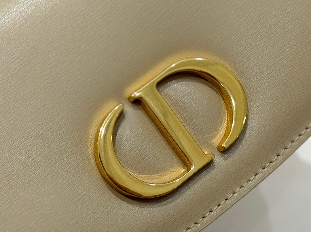 Dior Luxury Taupe Leather Shoulder Bag with Gold Buckle and Top Handle