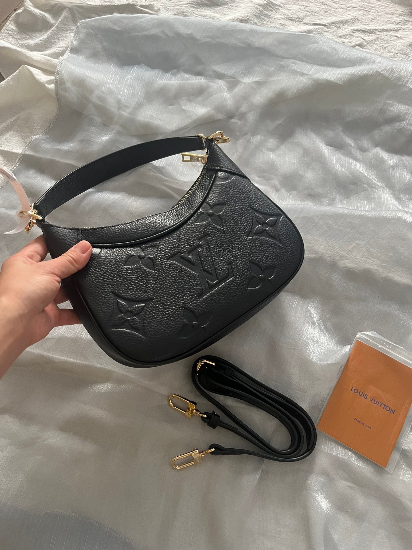 Louis Vuitton Black Embossed Leather Crescent Hobo Shoulder Bag with Gold Hardware