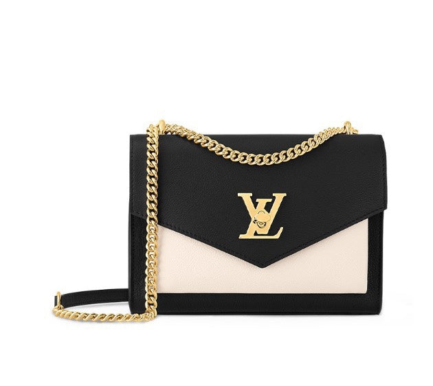Louis Vuitton Black and Cream Leather Envelope Flap Shoulder Bag with Gold Chain