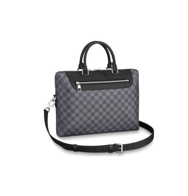 Louis Vuitton Grey Checkerboard Leather Briefcase Men's Laptop Messenger Bag