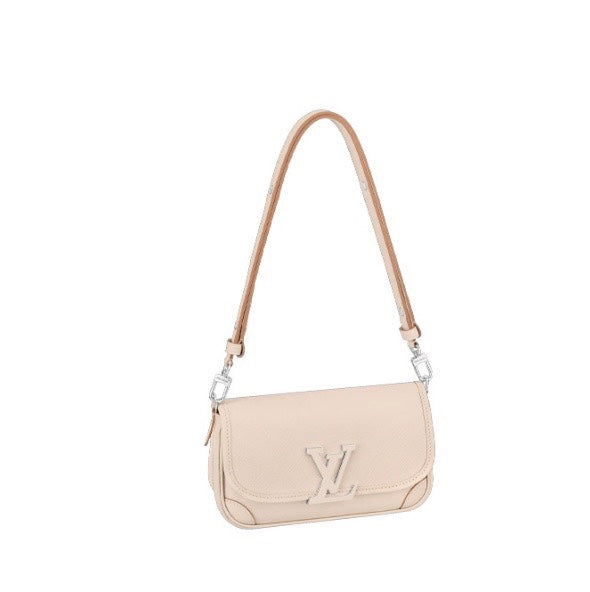 Louis Vuitton Elegant Nude Pink Leather Flap Shoulder Bag for Women