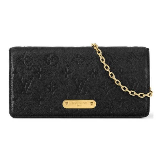 Louis Vuitton Black Embossed Monogram Leather Wallet on Chain Clutch