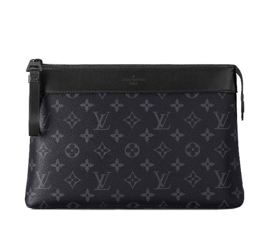Louis Vuitton Luxury Black Monogram Pattern Zippered Clutch Pouch Bag