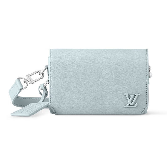 Louis Vuitton Pastel Blue Textured Leather Crossbody Wallet Bag with Strap