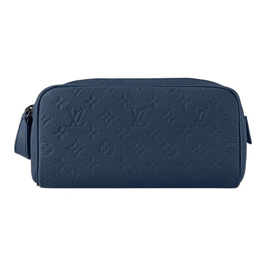 Louis Vuitton Luxury Navy Blue Embossed Monogram Leather Travel Pouch