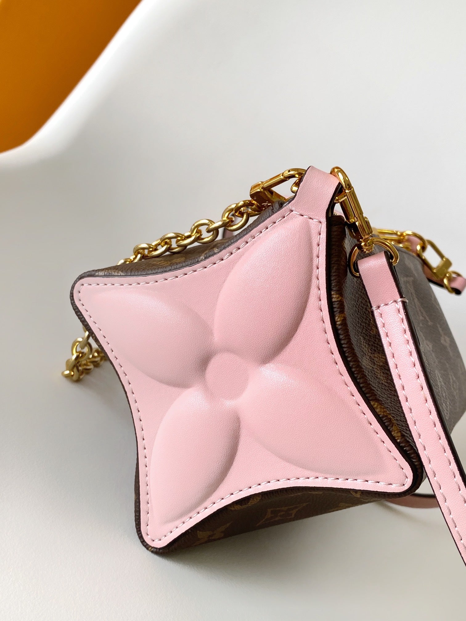 Louis Vuitton Brown Monogram Shoulder Bag with Pink Leather Star Side Accents