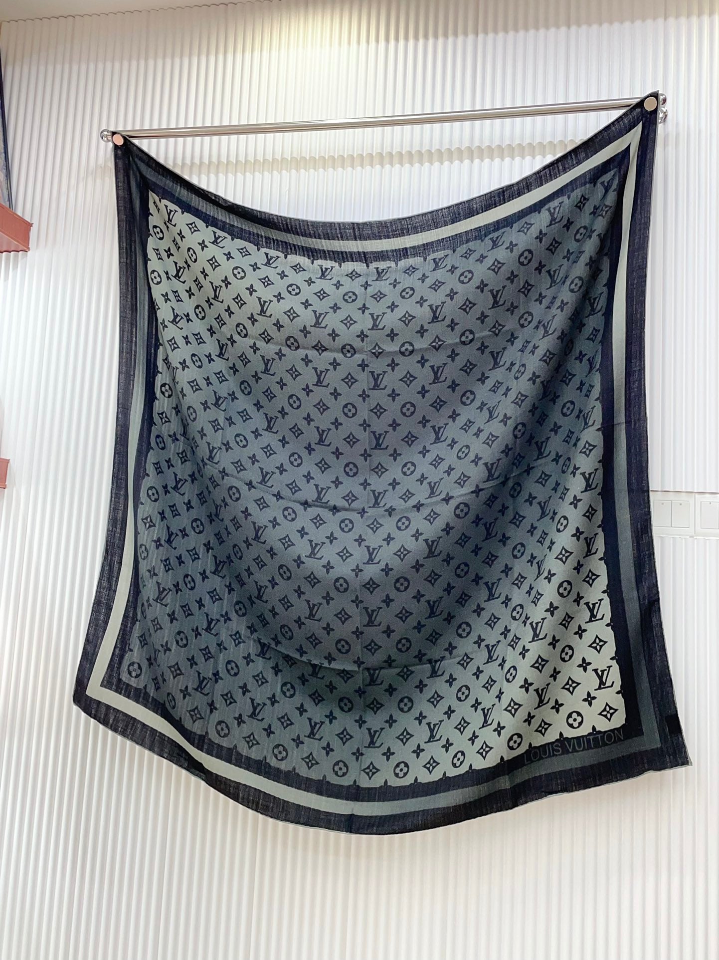 Elegant Monogram Oversized Shawl Scarf for Women - Anthracite Gray &amp; Black Designer Style Wrap