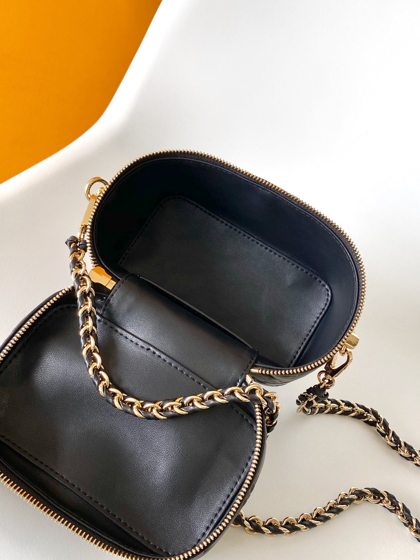 Louis Vuitton Black Embossed Monogram Leather Vanity Handbag with Gold Hardware