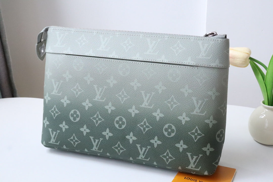 Louis Vuitton Green Gradient Monogram Pattern Zippered Clutch Handbag