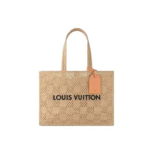Louis Vuitton Onthego GM Raffia Crochet Tote Bag - Natural Beige