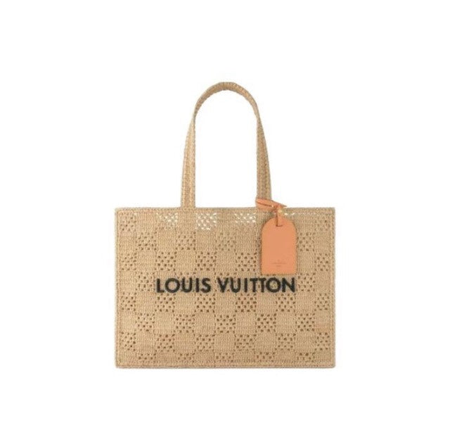 Louis Vuitton Beige Woven Straw Crochet Tote Bag Summer Beach Shoulder Bag