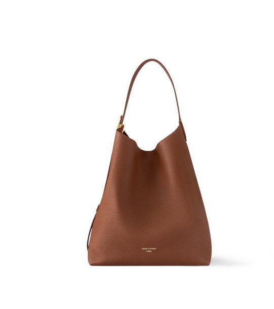 Louis Vuitton Minimalist Cognac Brown Leather Slouchy Hobo Shoulder Bag