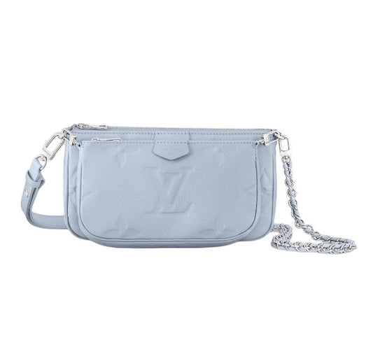 Louis Vuitton Light Blue Embossed Monogram Leather Crossbody Bag with Chain Strap