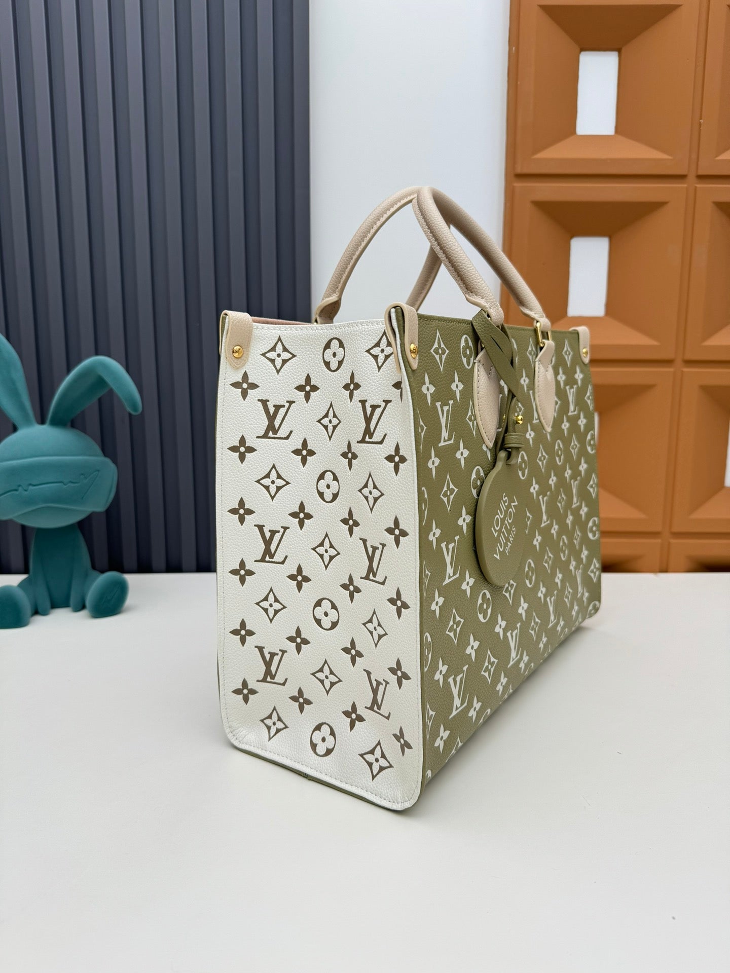 Louis Vuitton Classic Khaki Monogram Print Leather Tote Bag with Top Handles