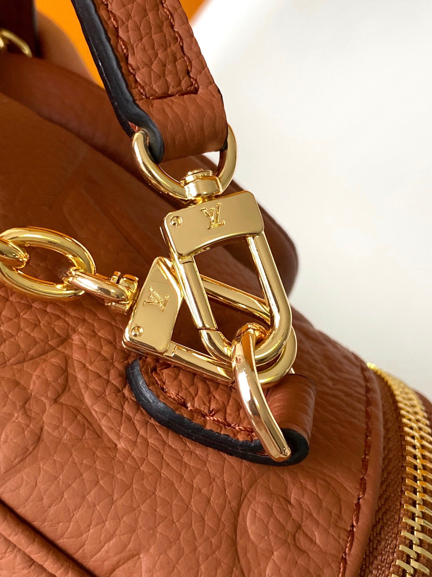 Louis Vuitton Brown Embossed Leather Crossbody Shoulder Bag with Gold Chain