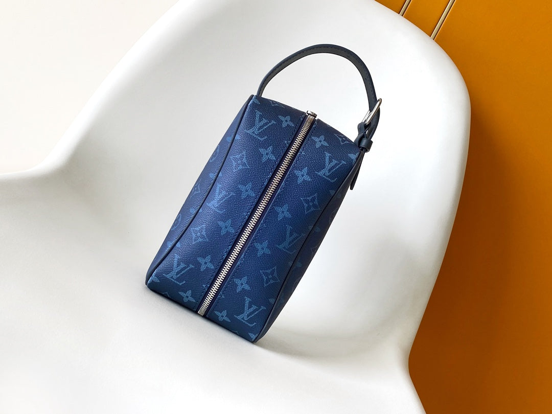 Louis Vuitton Toiletry Pouch Monogram Shadow Navy Blue Leather Travel Kit