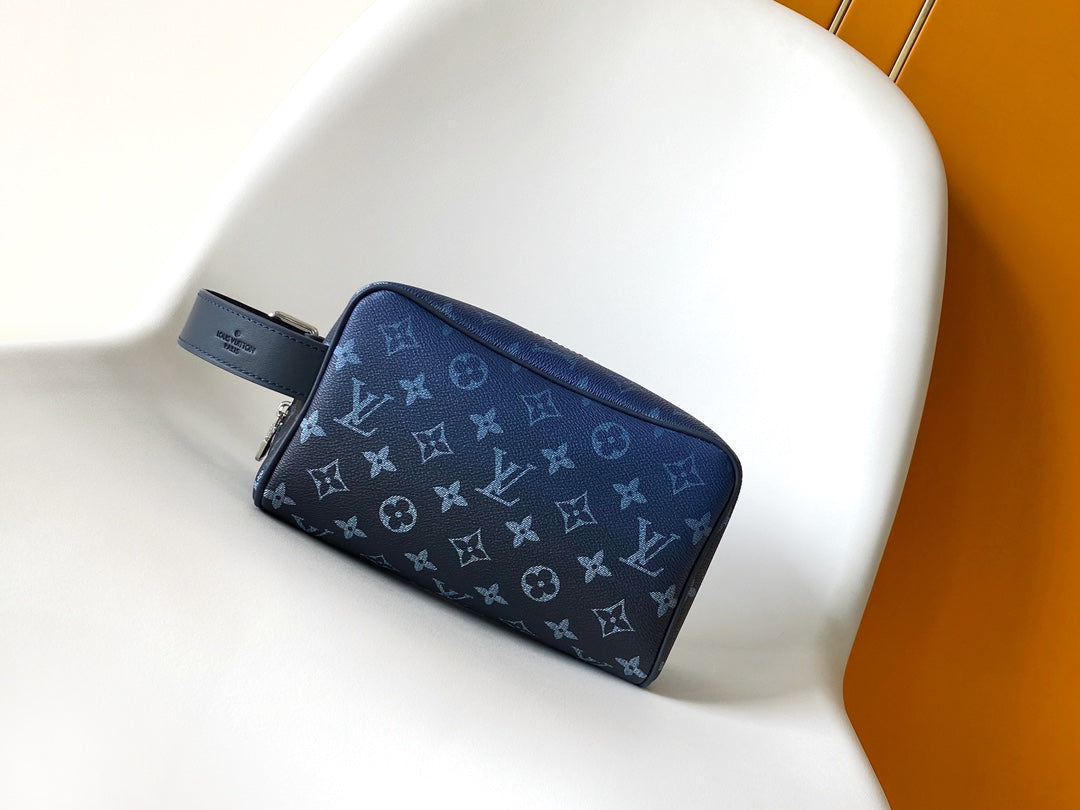 Louis Vuitton Navy Blue Monogram Print Travel Toiletry Bag Dopp Kit with Handle