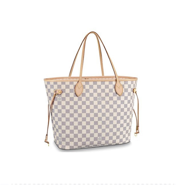 Louis Vuitton Classic Checkerboard Pattern Tote Bag with Tan Leather Handles