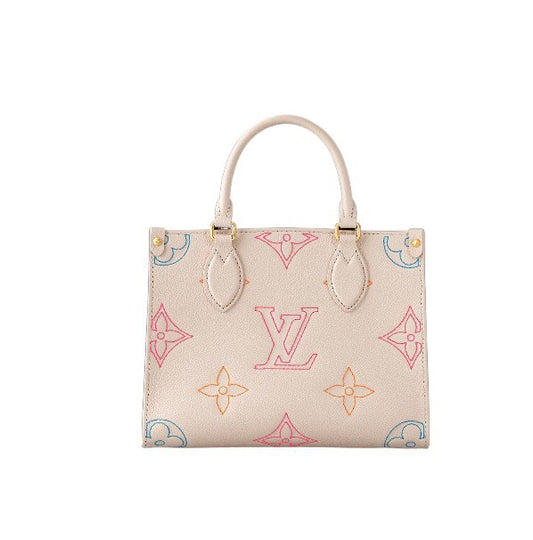 Louis Vuitton Luxury Pastel Pink Leather Tote Bag with Embossed Floral Pattern