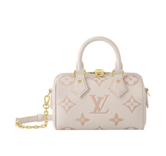 Louis Vuitton Elegant Beige Embossed Leather Mini Crossbody Bag with Top Handle