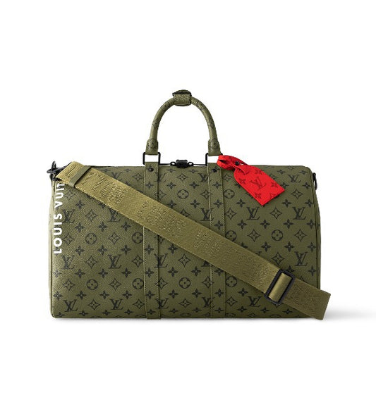 Louis Vuitton Olive Green Monogram Pattern Travel Duffle Bag with Shoulder Strap