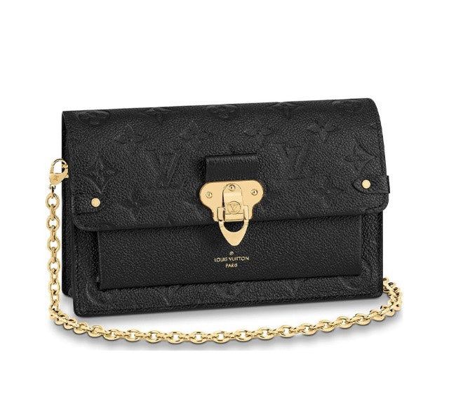 Louis Vuitton Black Embossed Monogram Leather Shoulder Bag with Gold Chain Strap