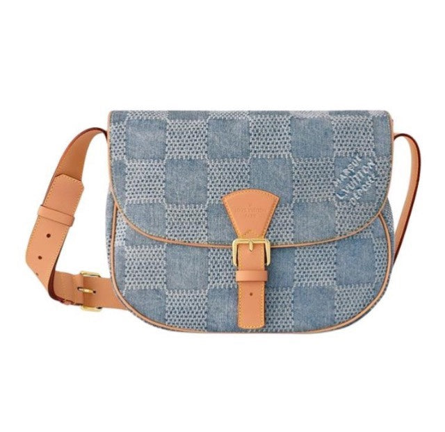 Louis Vuitton Blue Denim Checkerboard Crossbody Saddle Bag with Leather Strap