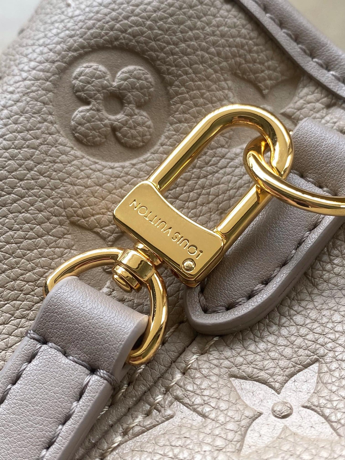 Louis Vuitton Taupe Embossed Leather Top Handle Handbag with Buckle Straps