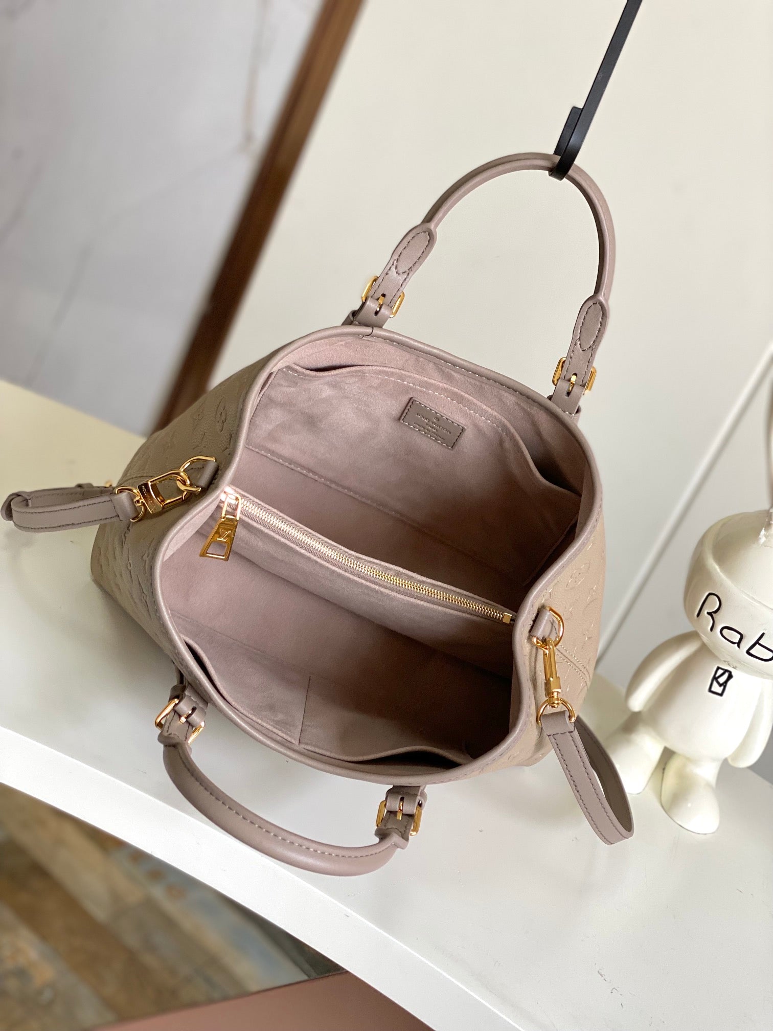 Louis Vuitton Taupe Embossed Leather Top Handle Handbag with Buckle Straps