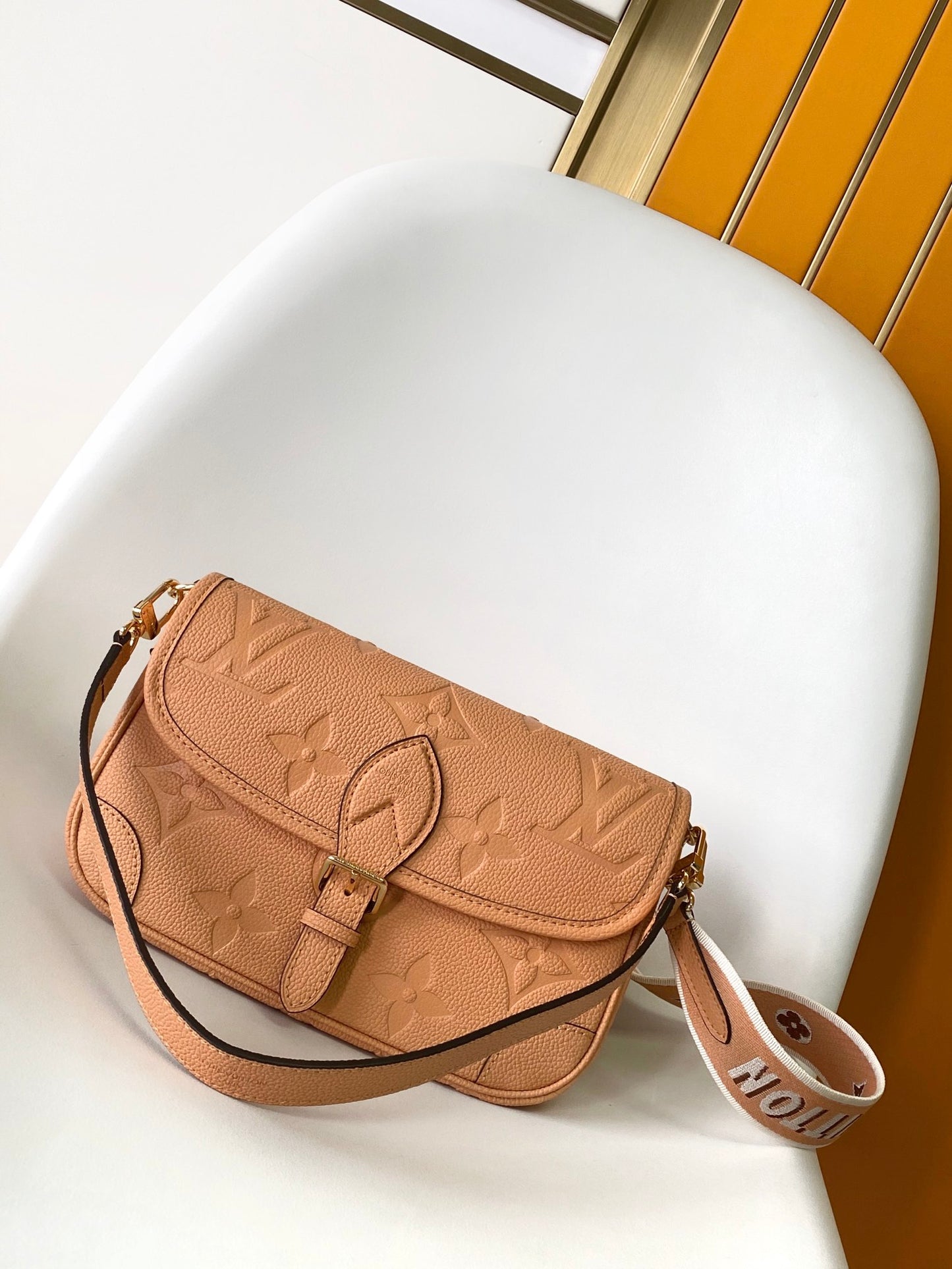 Louis Vuitton Classic Tan Embossed Leather Shoulder Bag with Gold Buckle