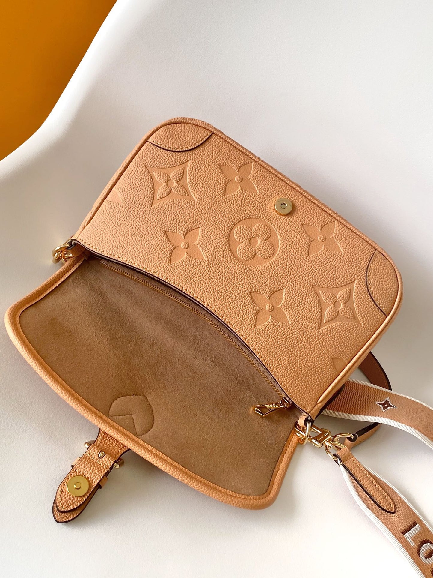 Louis Vuitton Classic Tan Embossed Leather Shoulder Bag with Gold Buckle