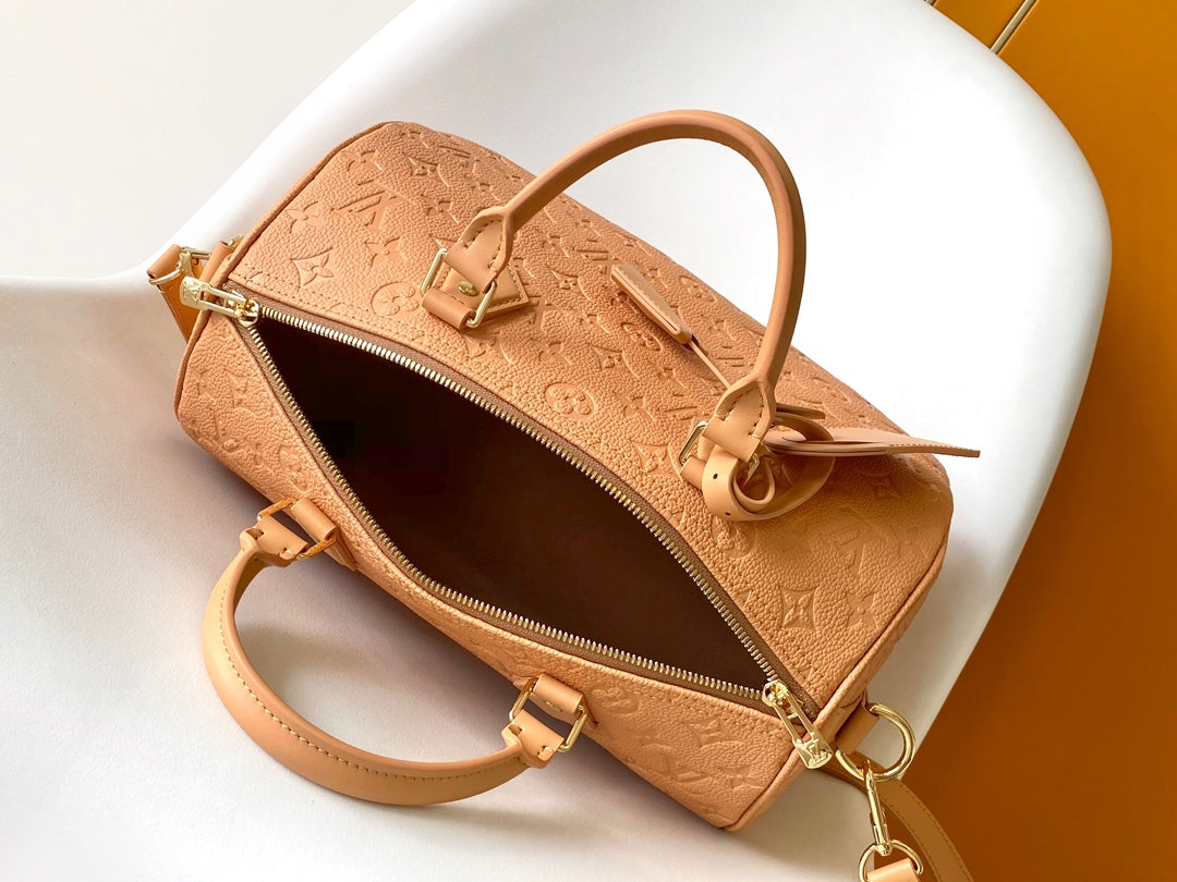 Louis Vuitton Classic Tan Embossed Leather Top Handle Handbag with Shoulder Strap