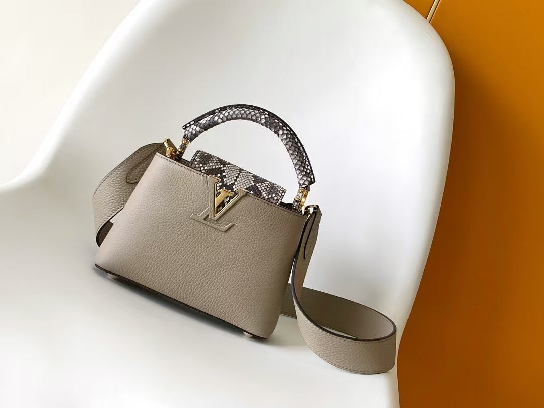 Louis Vuitton Capucines Mini Handbag - Galet Taurillon Leather &amp; Python