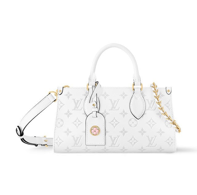 Louis Vuitton White Embossed Leather Top Handle Shoulder Bag with Chain Detail