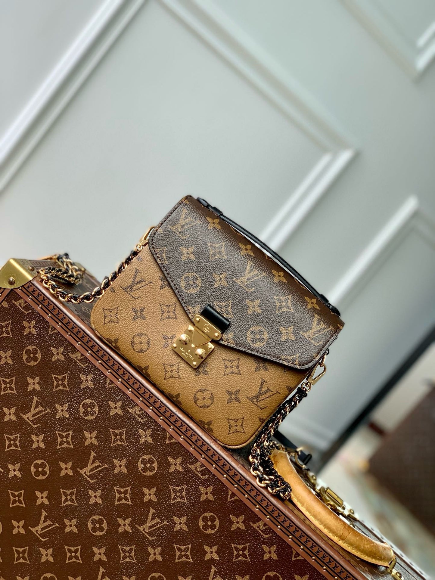 Louis Vuitton Vintage Monogram Print Two-Tone Mini Crossbody Bag with Chain