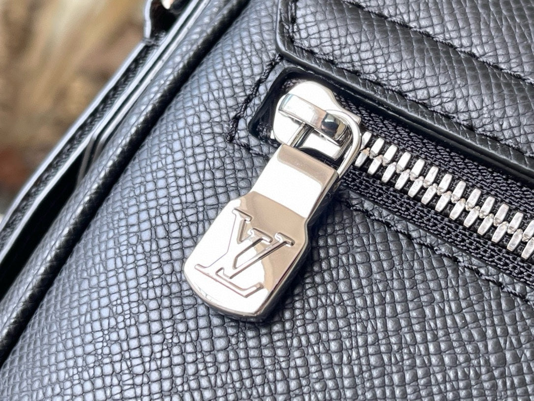Louis Vuitton Classic Black Leather Crossbody Messenger Bag with Adjustable Strap