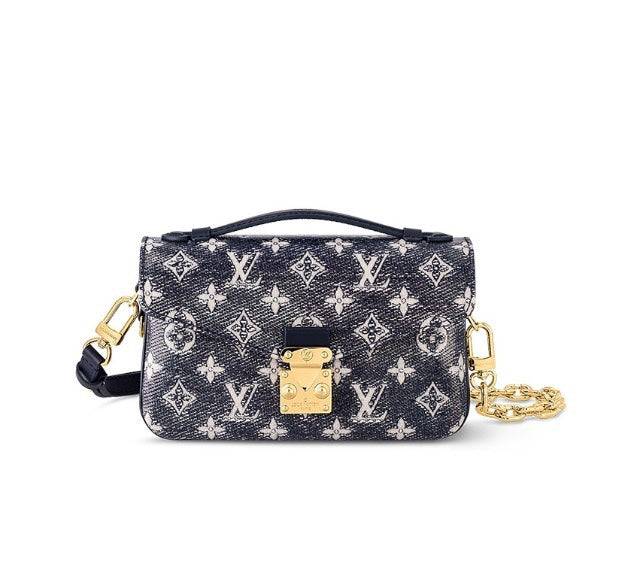 Louis Vuitton Navy Blue Monogram Denim Crossbody Bag with Gold Chain Strap