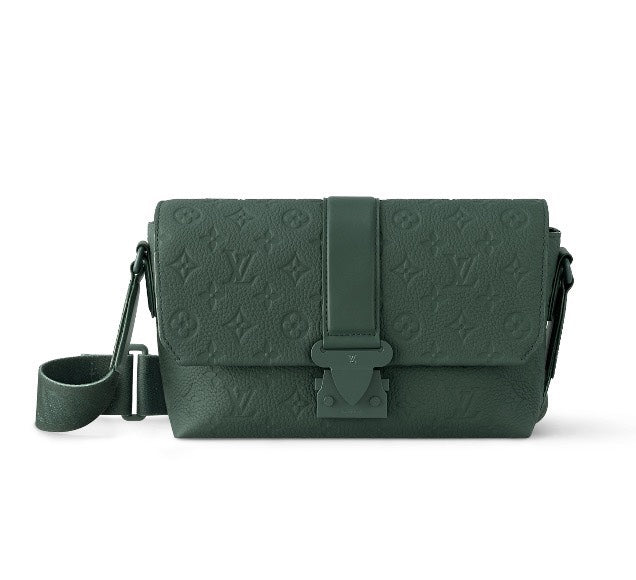 Louis Vuitton Luxury Dark Green Embossed Leather Crossbody Messenger Bag