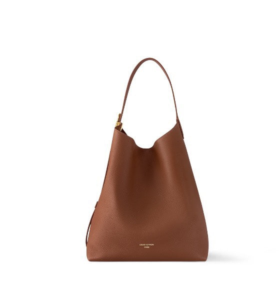 Louis Vuitton Elegant Brown Grained Leather Slouchy Hobo Shoulder Bag