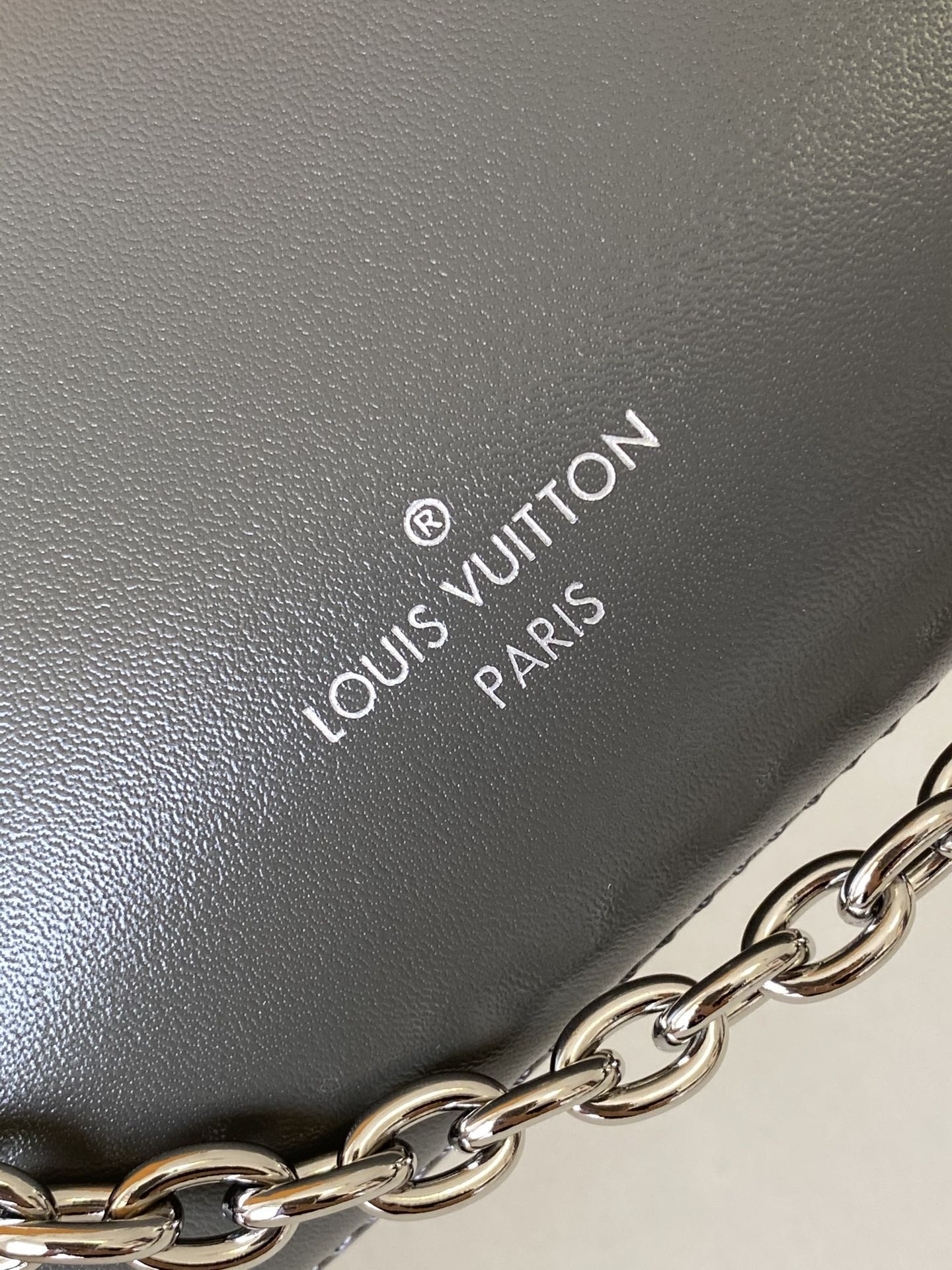 Louis Vuitton Grey Trunk Style Leather Shoulder Bag with Silver Chain Detail
