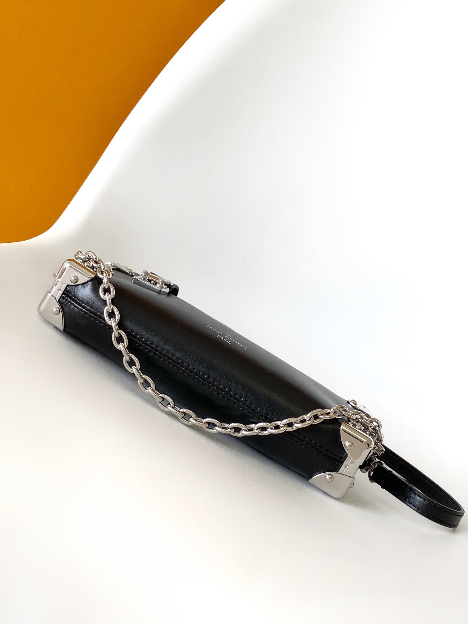Louis Vuitton Black Leather Slouchy Shoulder Bag with Silver Trunk Corner Accents